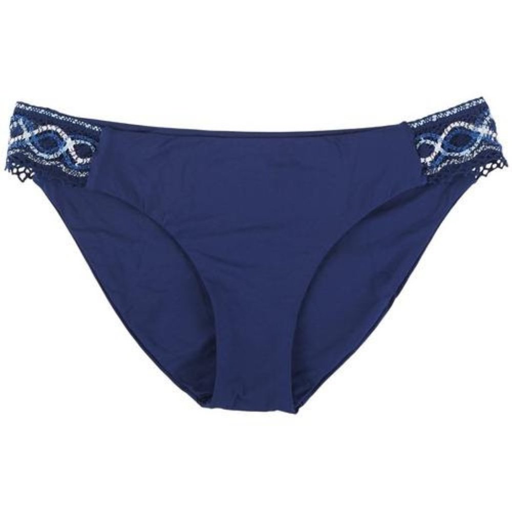 NWT | Becca Women's Tallulah Avery Crochet Trim Halter Swim Bottom | NAVY LARGE
